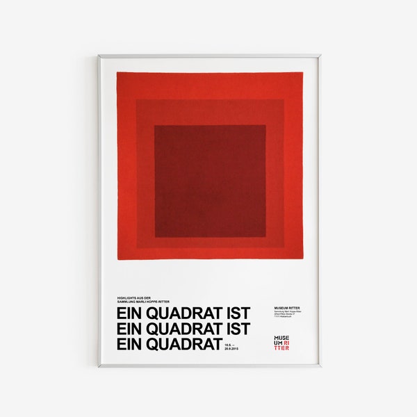 Josef Albers Color Blocks Exhibition Poster  - Red - Printable Wall art - Digital Download - German Poster - Ein Quadrat Ist