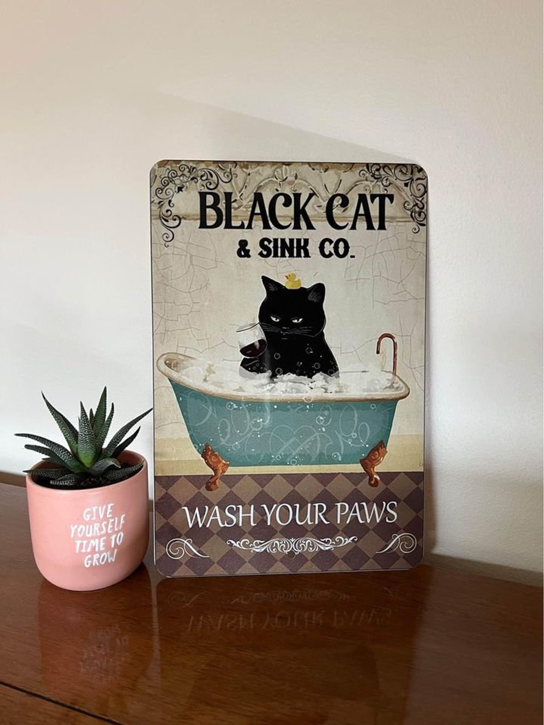 Funny Bathroom Metal Tin Sign Black Cat Decor - Etsy