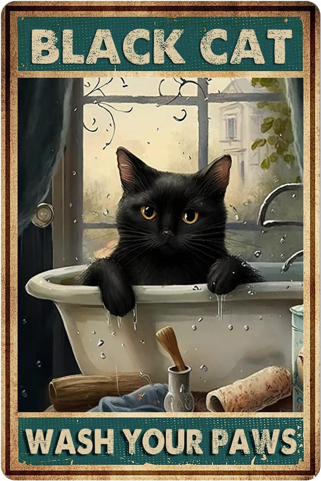 Metal Aluminum Sign - Black Cat Wash Your Paws - Etsy
