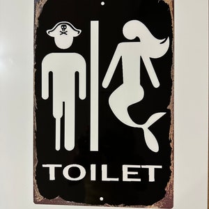 Pirate and Mermaid Toilet Sign Retro Metal Aluminum Sign 8x12 Inch
