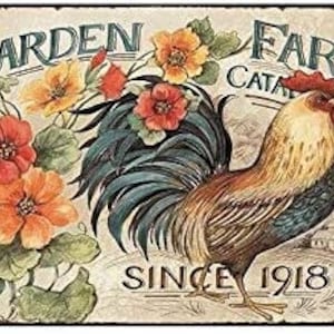 Garden Farm Chicken Flower Metal Aluminum Sign