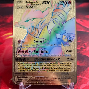 Reshiram & Charizard GX Tag Team Rainbow Gold Metal Pokemon 