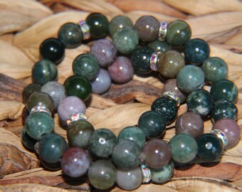 Pulsera de jaspe de fantasía hecha a mano: joyería curativa con cristales de 10 mm