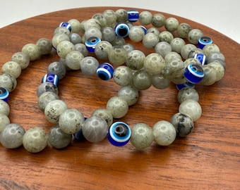 Pulsera de protección de labradorita • 10 pulgadas • Escudo energético contra el mal de ojo