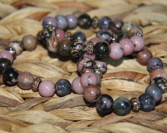 Pulsera de cristal de rodonita personalizada: pulsera energética con cuentas de 10 mm
