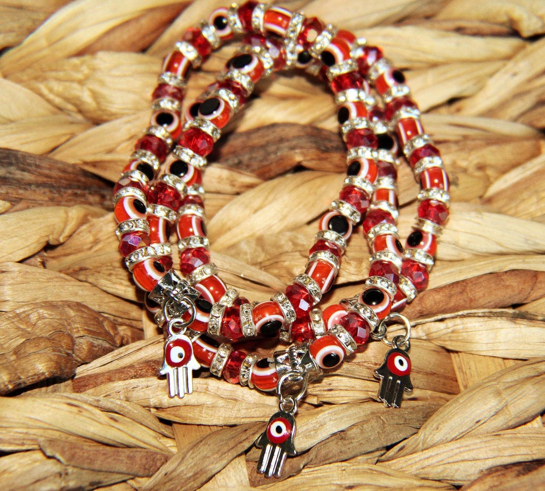 Red Evil Eye Hamsa Hand Protection Bracelet - Etsy