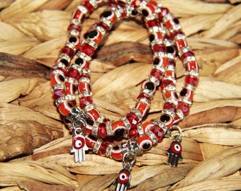 Pulsera protectora de mano de Fátima con ojo malvado rojo