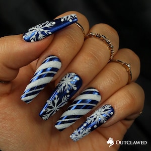 North Pole Blue Winter Nails | Christmas Nails | Snowflake Nails | 3D Holiday Nails | Press On Nails | Gel Nails