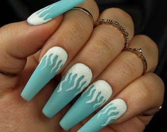 Icy Mint Blue / Winter Frost / Matte Nails / Winter Nails / 3D Icicle Nail Art / Fake Nails / Press On Nails / Glue On Nails / Gel Nails