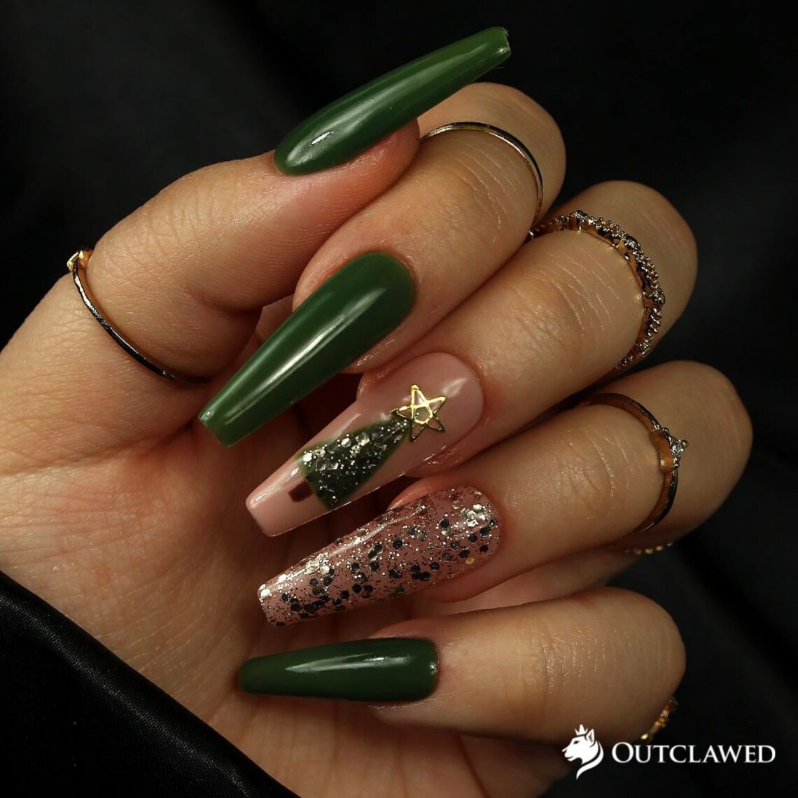 Green Christmas Tree Nails Christmas Nails Glitter Nails Holiday Nails