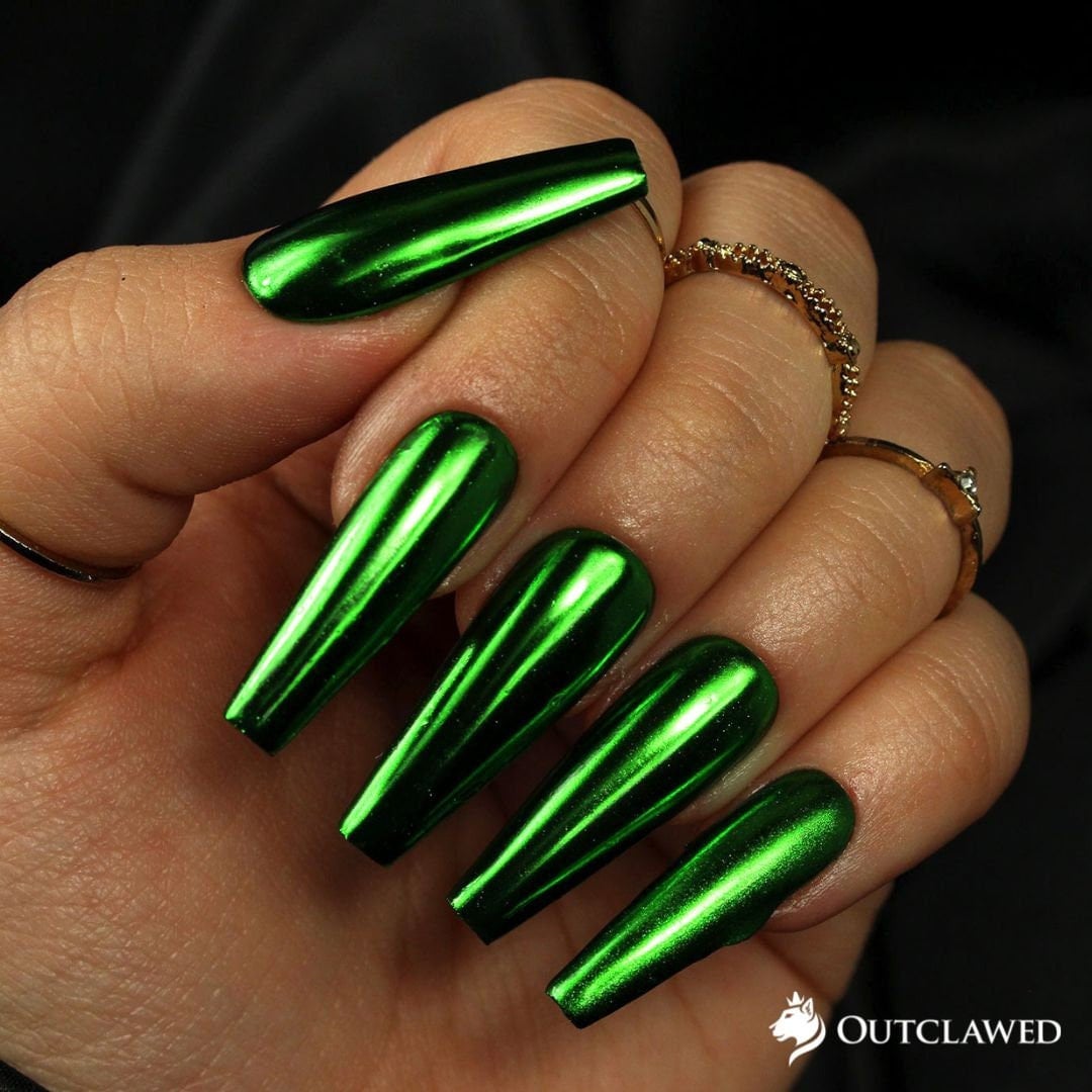 Sleek Green Metallic Nail Shapes