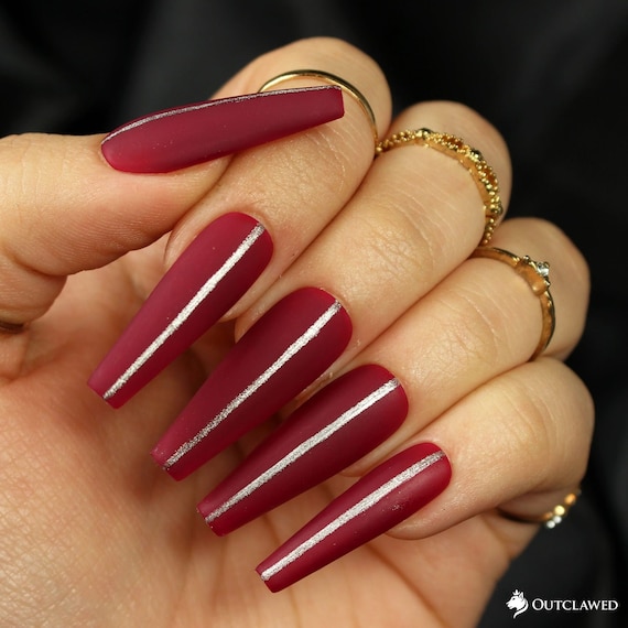 Matte Red Nails Christmas Nails Valentine s Day Red Silver Chrome