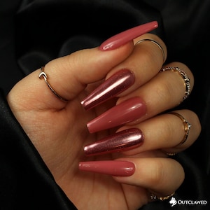 Pink Nails | Rose Gold | Valentines Day Nails | Pink Chrome Nails | Fake Nails | Press On Nails | Glue On Nails | Gel Nails