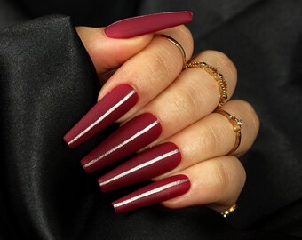 Matte Red Nails Valentine S Day Silver Red Chrome Etsy