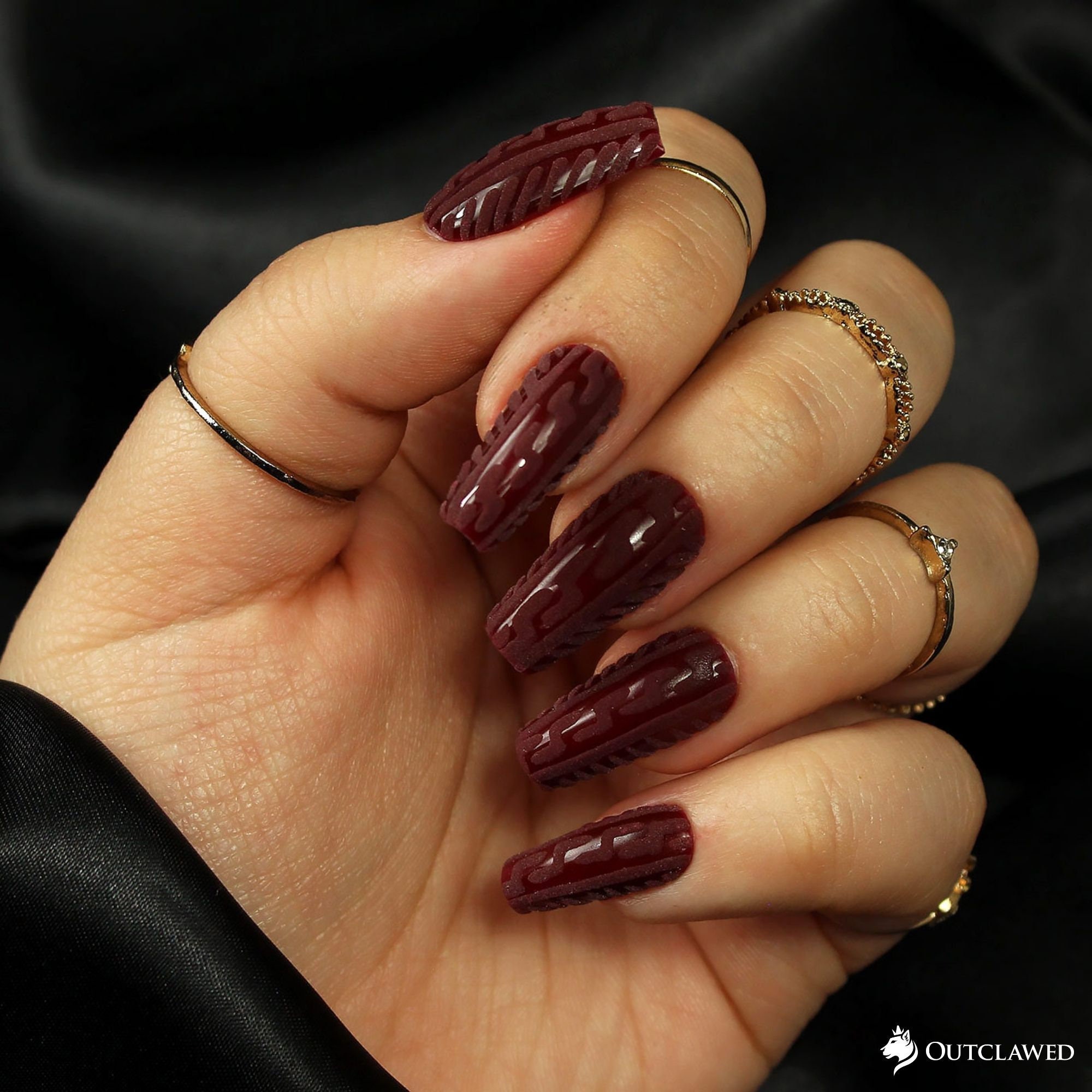 Maroon Red Nails Valentines Day Nails Winter Nails 3D - Etsy