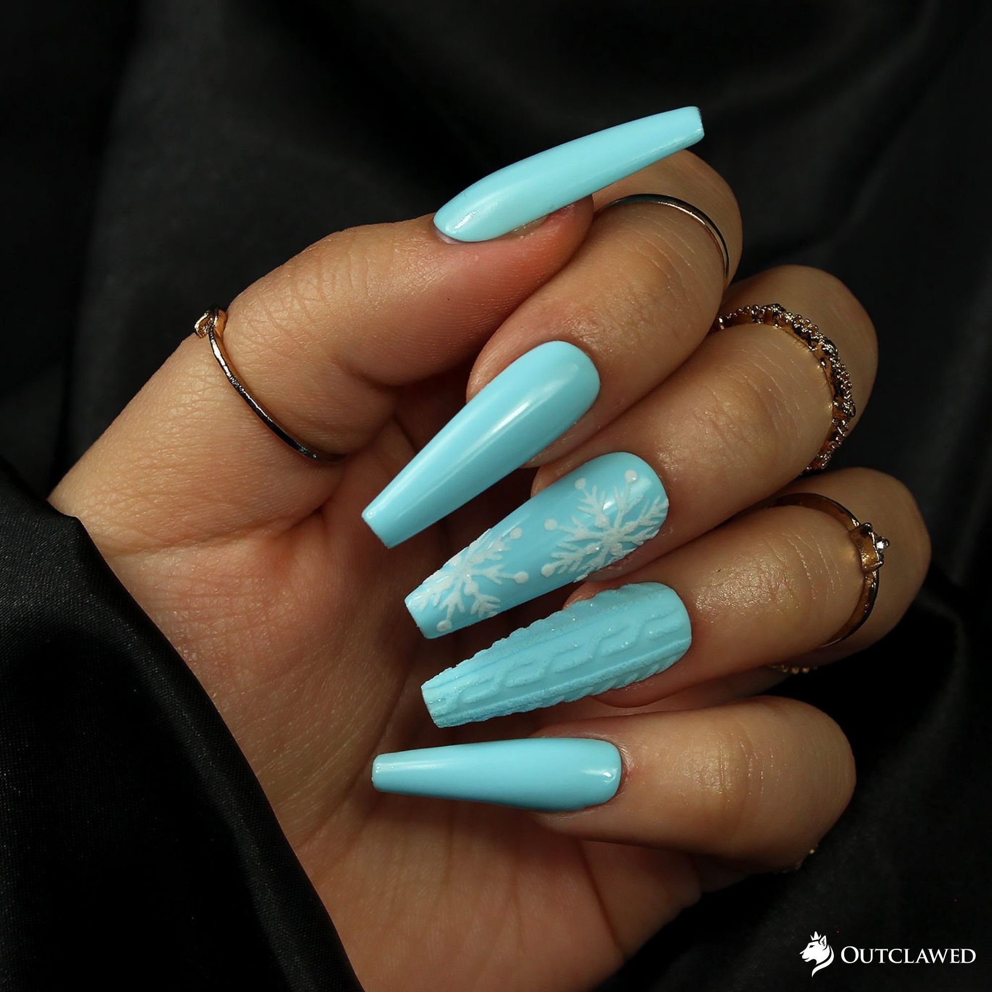 Icy Mint Baby Blue Winter Snowflake Nails 3D Sweater Nail - Etsy