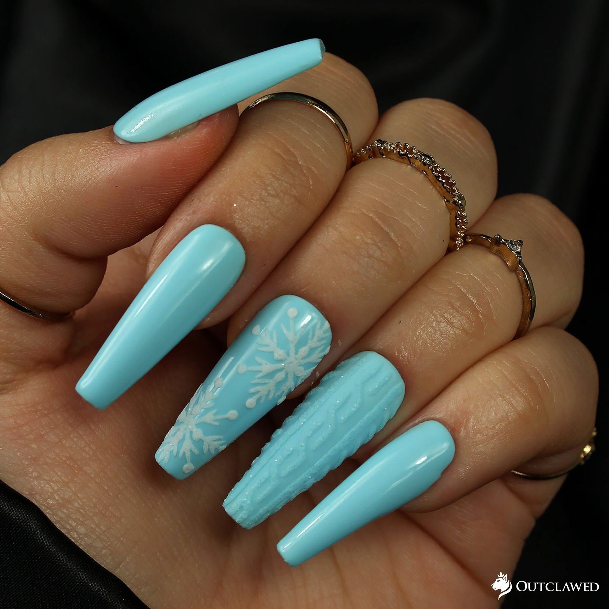 Icy Mint Baby Blue Winter Snowflake Nails 3d Sweater Nail Etsy