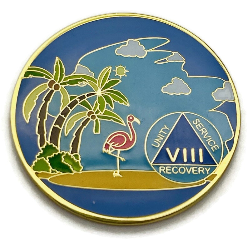 1 to 60 Year Beach Themed Specialty AA Recovery Medallion Tri-Plated Chip/Coin 8 Year