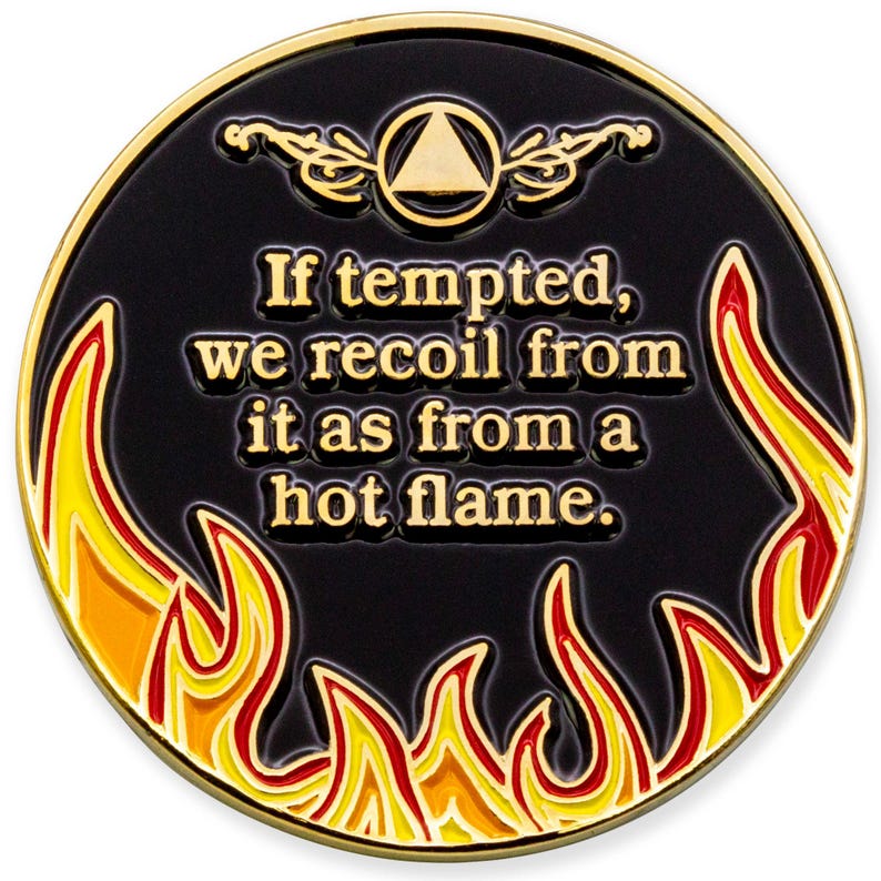 1 Year Sobriety Mint Twisted Flames Gold Plated AA Recovery Medallion/Chip/Coin - Black/Red/Orange/Yellow image 2