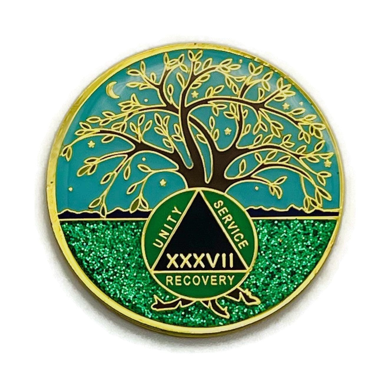 37 Year Tree of Life Specialty AA Recovery Medallion - Tri-Plated Thirty-Seven Year Chip/Coin