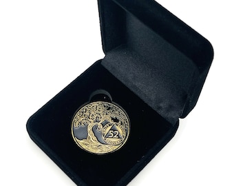 52 Year Sobriety Mint Twisted Tree of Life Gold Plated AA Recovery Medallion - Fifty Two Year Chip/Coin - Black + Velvet Case
