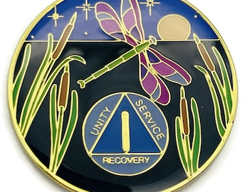 1 to 60 Year Dragonfly 9th Step Specialty AA Recovery Medallion - Tri-Plated Chip/Coin