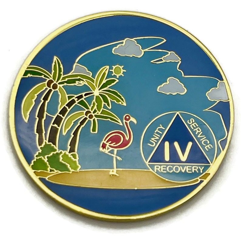 1 to 60 Year Beach Themed Specialty AA Recovery Medallion Tri-Plated Chip/Coin 4 Year