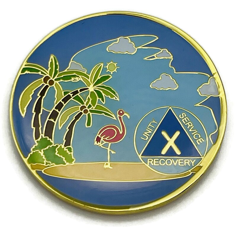 1 to 60 Year Beach Themed Specialty AA Recovery Medallion Tri-Plated Chip/Coin 10 Year