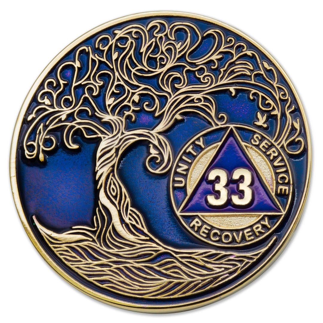 33 Year Sobriety Mint Twisted Tree of Life Gold Plated AA Recovery ...