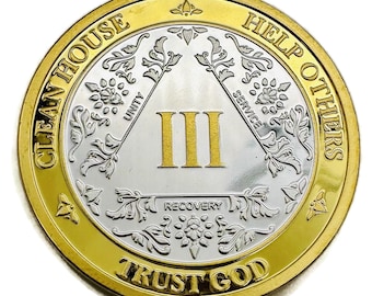 3 Year 40mm Gold & Silver AA Medallion - Bi-Plate Fancy Three Year Chip/Coin