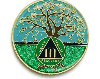 3 Year Tree of Life Specialty AA Recovery Medallion - Tri-Plated Three Year Chip/Coin