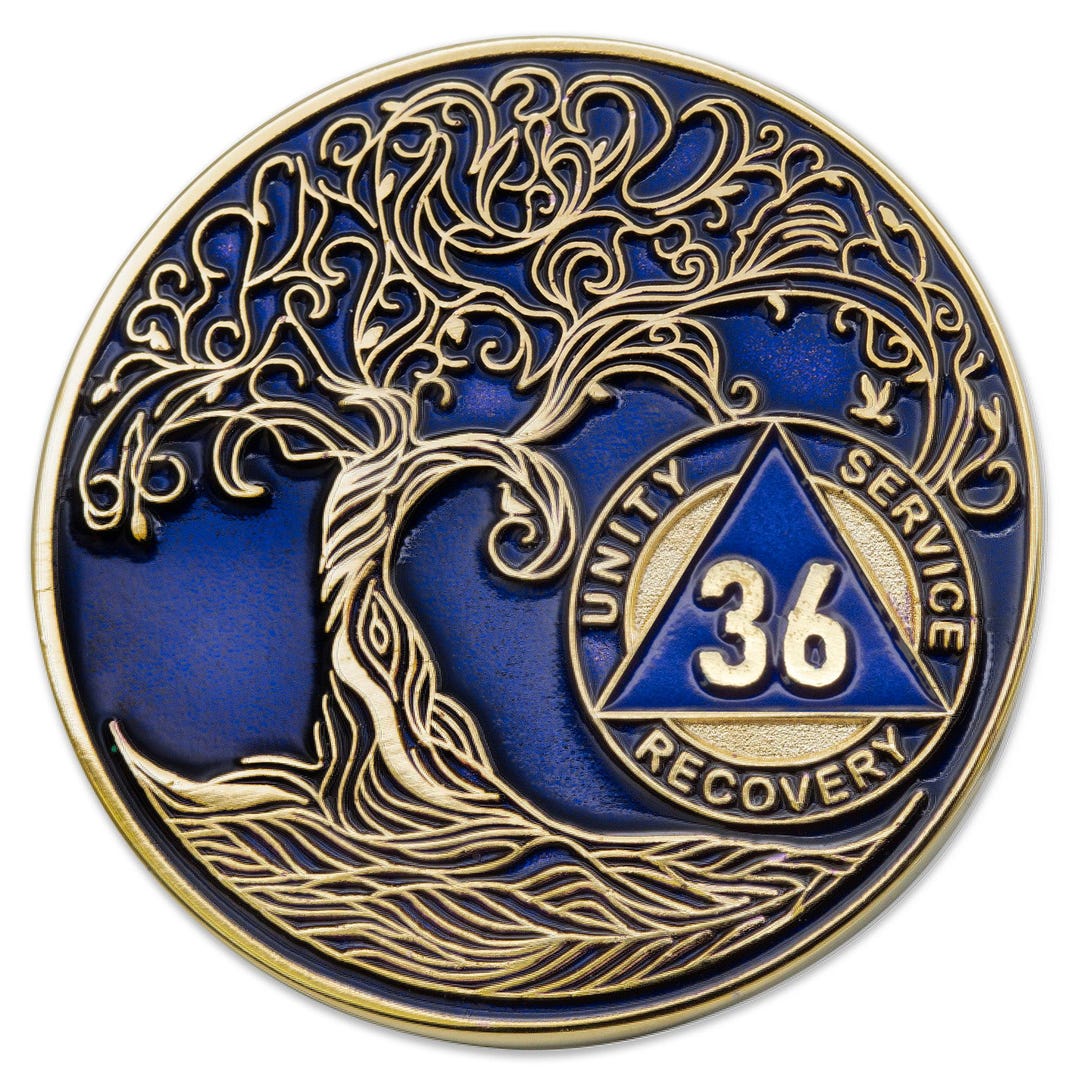 36 Year Sobriety Mint Twisted Tree of Life Gold Plated AA Recovery ...