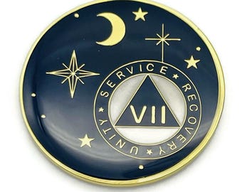 7 Year Rocketed to 4th Dimension Specialty AA Recovery Medallion - Tri-Plated Seven Year Chip/Coin - Blue