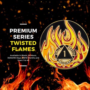 1 Year Sobriety Mint Twisted Flames Gold Plated AA Recovery Medallion/Chip/Coin - Black/Red/Orange/Yellow image 4