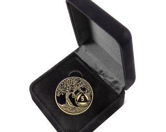 5 Year Sobriety Mint Twisted Tree of Life Gold Plated AA Recovery Medallion - Five Year Chip/Coin - Black + Velvet Case