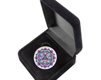 60 Days Sobriety Mint 'In Bloom' Lotus Flower Gold Plated AA Recovery Medallion - Two Month Chip/Coin - White + Velvet Case