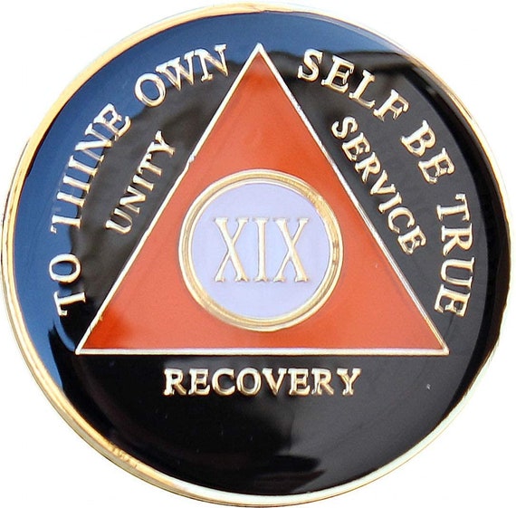 Founders Black Tri-Plate Nineteen Year Chip/Coin Recovery Mint 19 Year AA Medallion Founders Black Tri-Plate Nineteen Year Chip/Coin Recovery Mint 19 Year AA Medallion