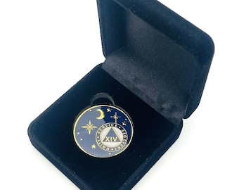 14 Year Rocketed to 4th Dimension Specialty AA Recovery Medallion - Tri-Plated Fourteen Year Chip/Coin - Blue + Velvet Case