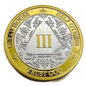 24K Gold & Sterling Silver 3 Year AA Medallion - Bi-Plate Fancy Three Year Chip/Coin