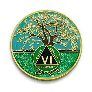 6 Year Tree of Life Specialty AA Recovery Medallion - Tri-Plated Six Year Chip/Coin