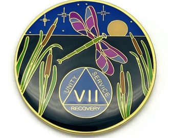 Dragonfly 9th Step 7 Year Specialty AA Recovery Medallion - Tri-Plated Seven Year Chip/Coin