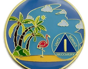 1 to 60 Year Beach Themed Specialty AA Recovery Medallion - Tri-Plated Chip/Coin
