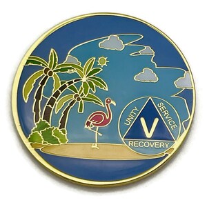 1 to 60 Year Beach Themed Specialty AA Recovery Medallion Tri-Plated Chip/Coin 5 Year