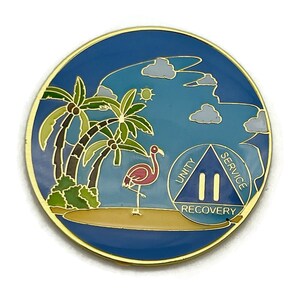 1 to 60 Year Beach Themed Specialty AA Recovery Medallion Tri-Plated Chip/Coin 2 Year