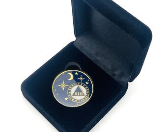 13 Year Rocketed to 4th Dimension Specialty AA Recovery Medallion - Tri-Plated Thirteen Year Chip/Coin - Blue + Velvet Case