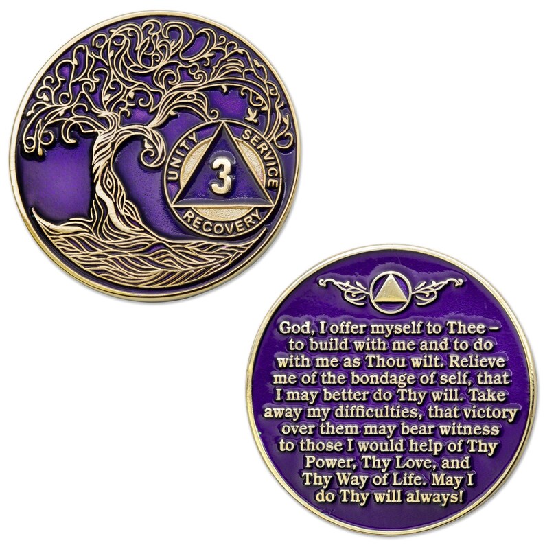 3 Year Sobriety Mint Twisted Tree of Life Gold Plated AA Recovery ...