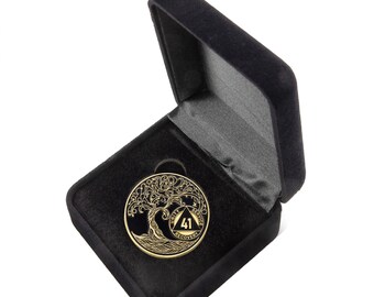 41 Year Sobriety Mint Twisted Tree of Life Gold Plated AA Recovery Medallion - Forty-One Year Chip/Coin - Black + Velvet Case