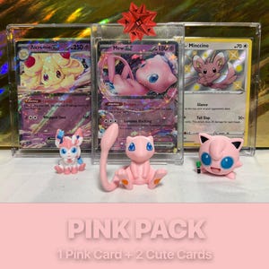 Pack mystère Pokémon rose : choisissez votre Pokémon rose préféré + 2 cartes mignonnes | Cadeau JCC Kawaii | « Cartes à collectionner esthétiques pastel » par rip365