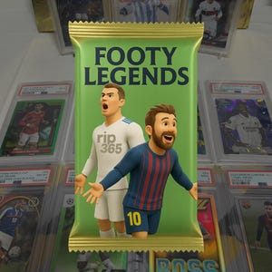 Footy Legends Mystery Pack – 1x Fußballkarte + 1x Starspieler | Fußball Geschenk für ihn | Fußball Geschenk | Blind Box | Messi Cristson rip365