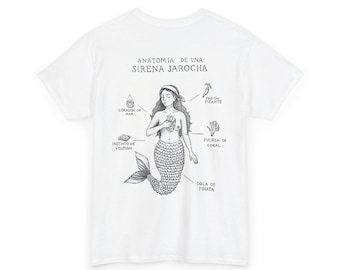 Mermaid T-Shirt, Mermaid Anatomy, T-Shirt for Sea Lovers, Mexican Folk Tee, Coastal Graphic Tee